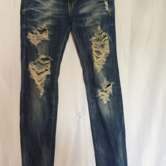 Sale - Machine Brand Sexy Blue Distressed Stretch Jeans Sz 26 - Picture 5 of 8